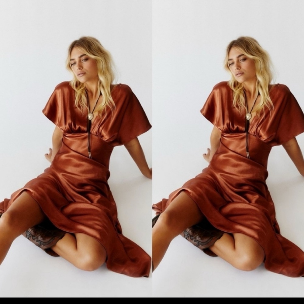 Free People Copper Satin Maxi Dress